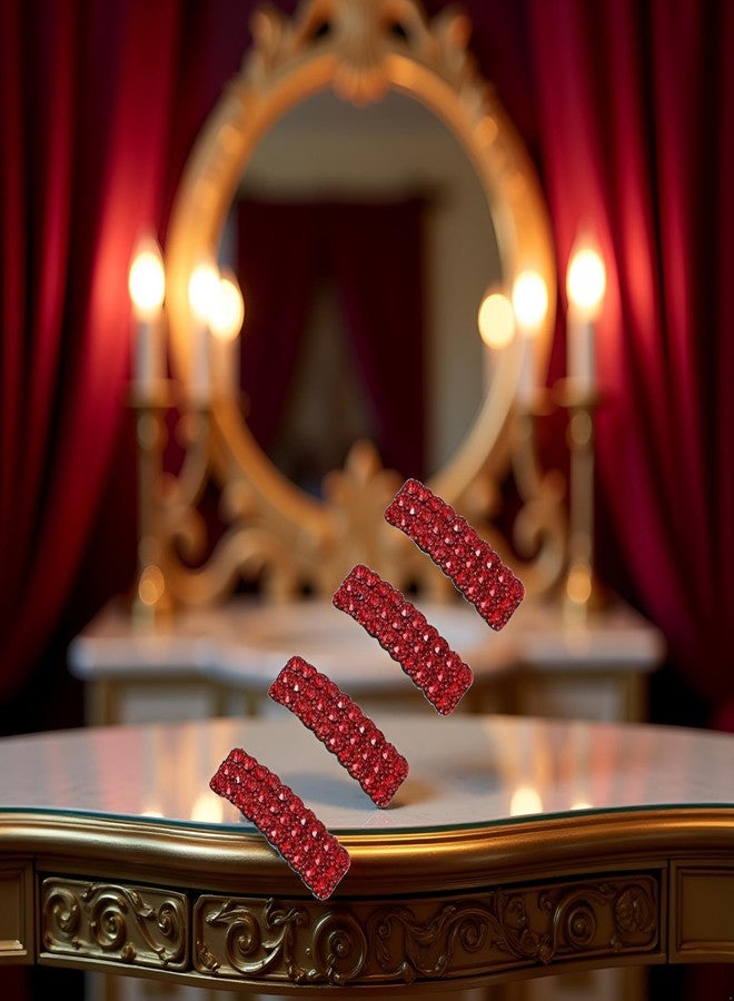 Zhuluck 4 Pcs Red Rhinestones Snap Hair Clips, Fashion Rectangular Hairpins Shiny Luxury Hairpins BB Clip Barrettes Hair Accessories for Girls - Image 4
